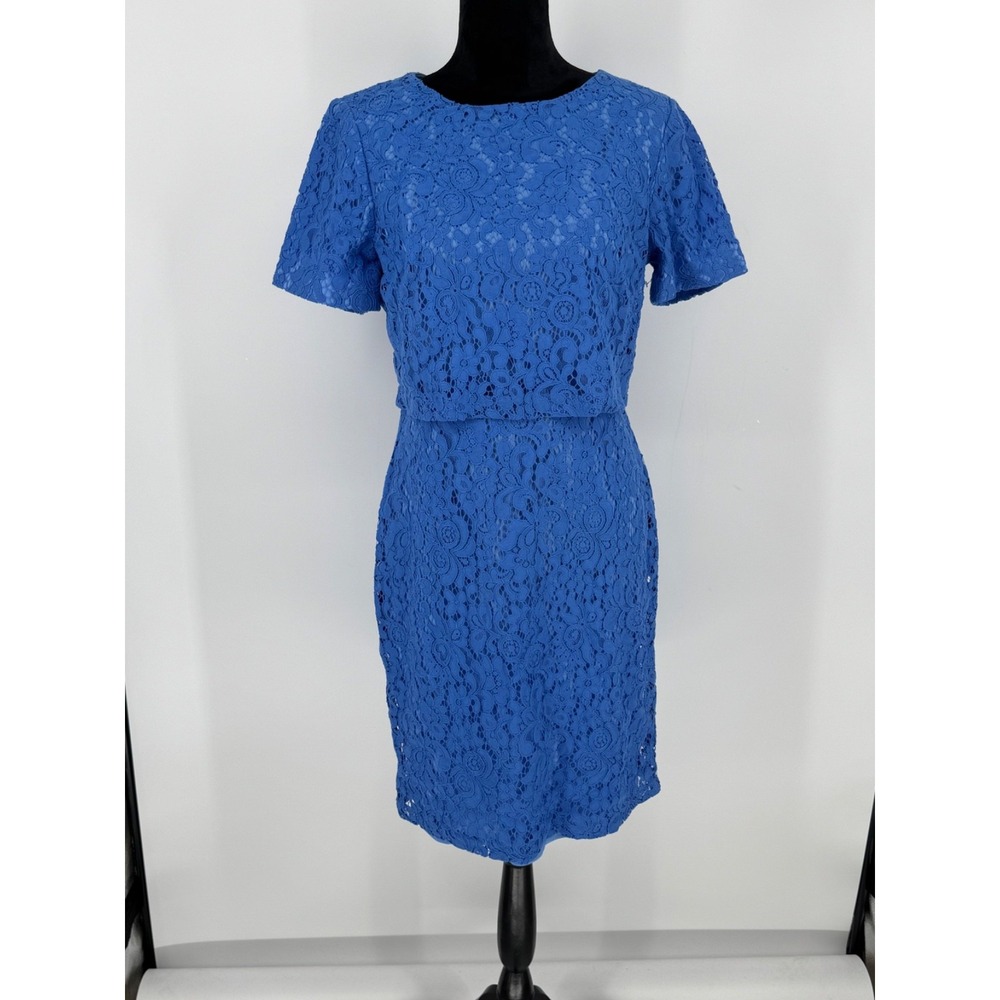 Lauren Ralph Lauren Blue Eyelet Dress Lined Size 10 Back Zip Classic Designer N3